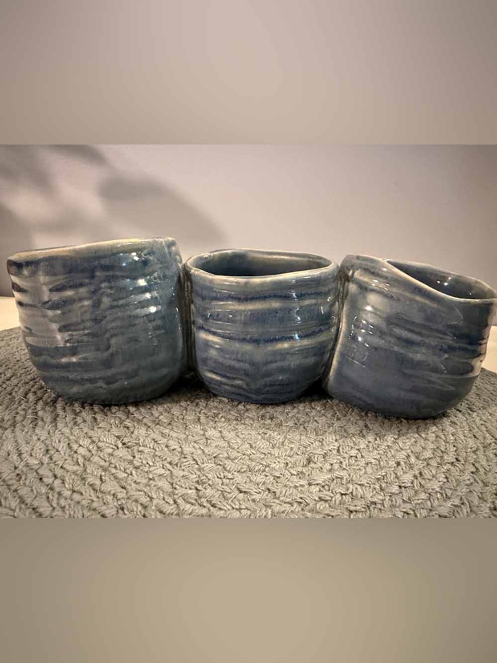 Small ceramic planter with 3 - Blue Glaze -